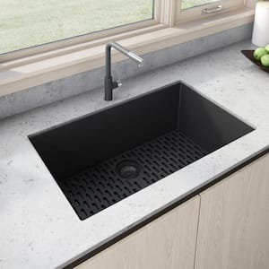 epiGranite Midnight Black Granite Composite 27 in. x 18 in. Single Bowl Undermount Kitchen Sink
