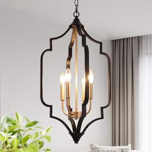 15 in. 4-Light Black and Gold Cage Chandelier, Classic DIY Pendant Light, Modern Entryway Pendant Hanging Light