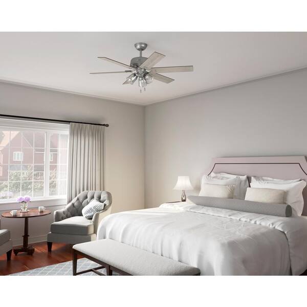 Hunter Hilmouth 52 In Indoor Matte Silver Ceiling Fan With Light 51426 Indoor Matte Silver Ceiling Fan, Hunter Ceiling Fan Sizes For Rooms