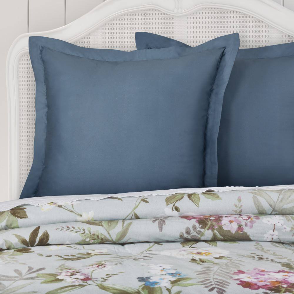 Solid Blue Cotton Euro Pillow Sham with Zipper Closure