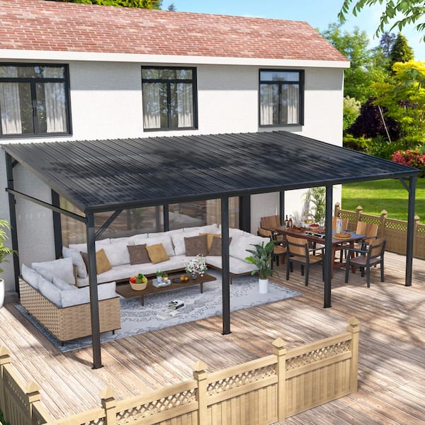 VEIKOUS 12 ft. x 20 ft. Metal Patio Covers with Sloped Roof Wall-Mount Gazebo Pergola