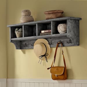 Pomona 48 in. Metal and Reclaimed Wood Entryway Coat Hook with Storage Cubbies, Slate Gray