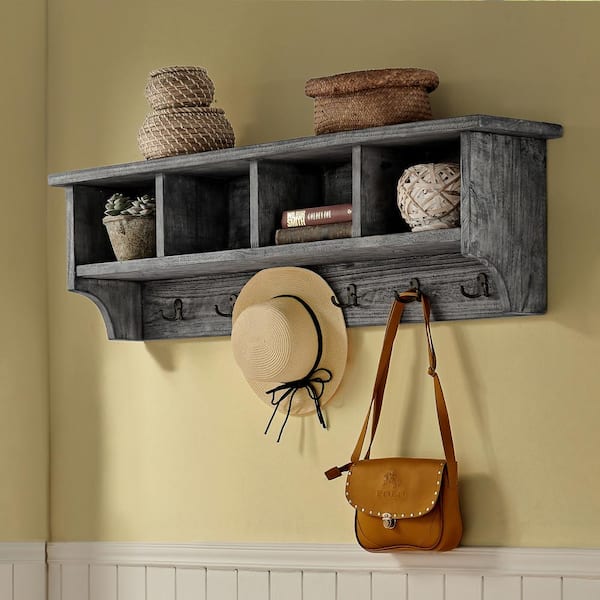 Swivel Hat Hook and Shelf Pine Coat Hallway Useful Hook Shelf