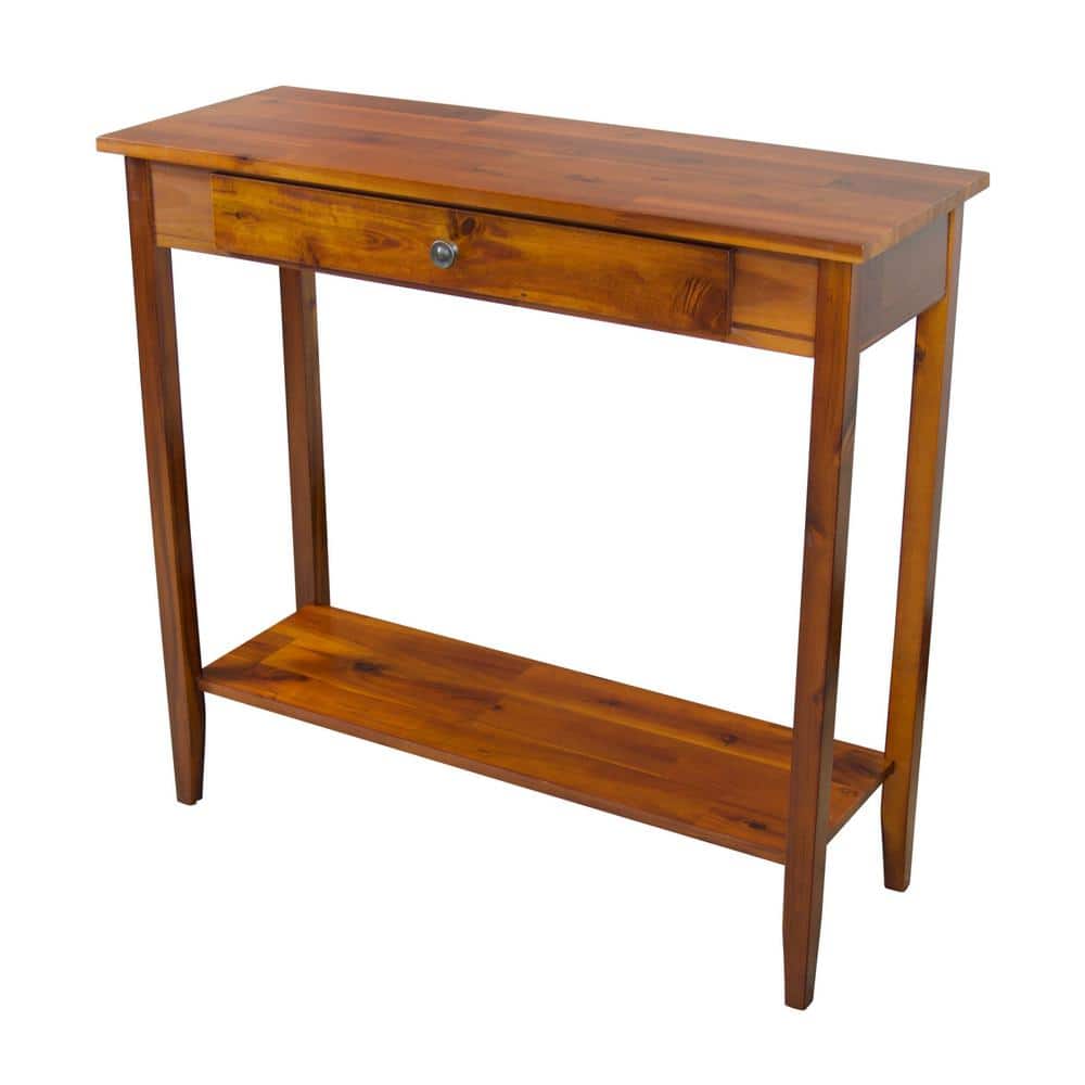 Mahogany Acacia Wood Console Table with Drawer and Shelf