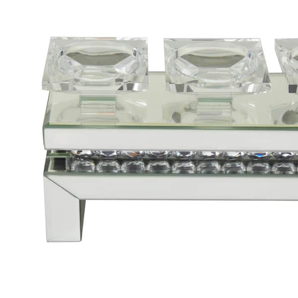 Litton Lane 7 in. Silver Wood Pillar 5 Plate Candelabra with Mirrored Accents