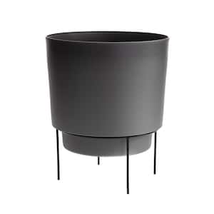 Hopson Medium 10 in. Charcoal Gray Plastic Planter with Metal Black Stand