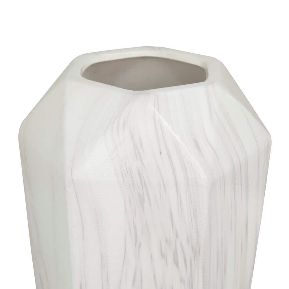 14" White and Gray Faux Marble Ceramic Decorative Vase