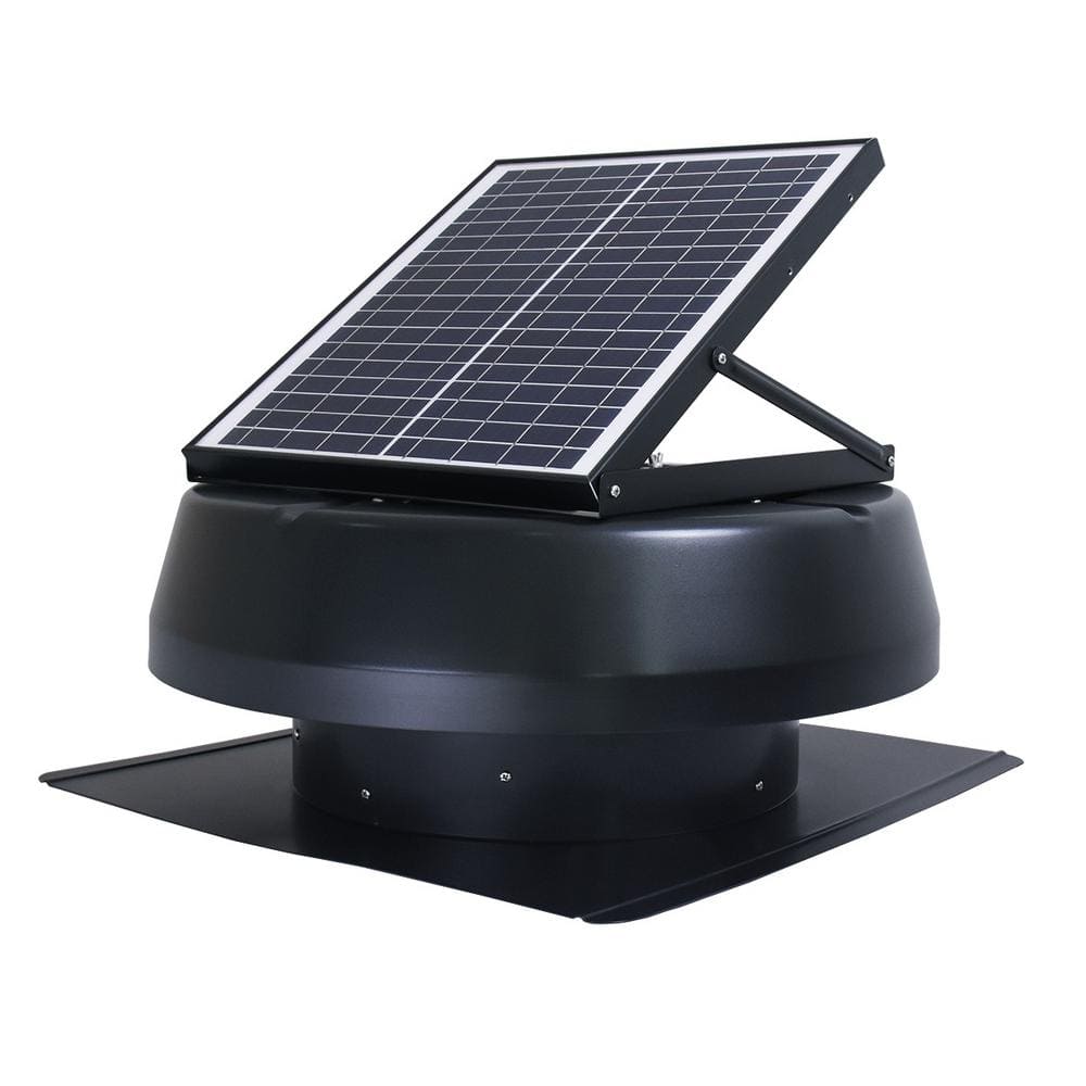iLIVING Smart Solar to Round Cools ILG8SF301 Black 14 Home Fan ft. in. - Depot 1750 Exhaust The sq. CFM, up Attic 2000