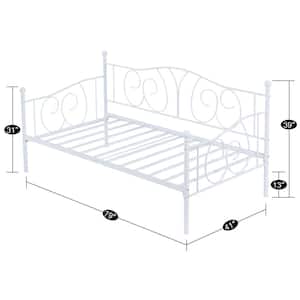 Metal Daybed Sofa Bed Frame Twin Size with Heavy-Duty Slats Platform Mattress Foundation, White