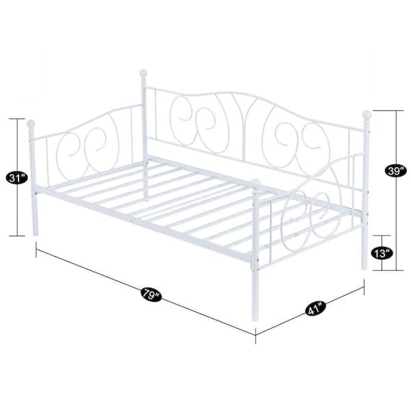 Metal Daybed Sofa Bed Frame Twin Size with Heavy-Duty Slats Platform Mattress Foundation, White