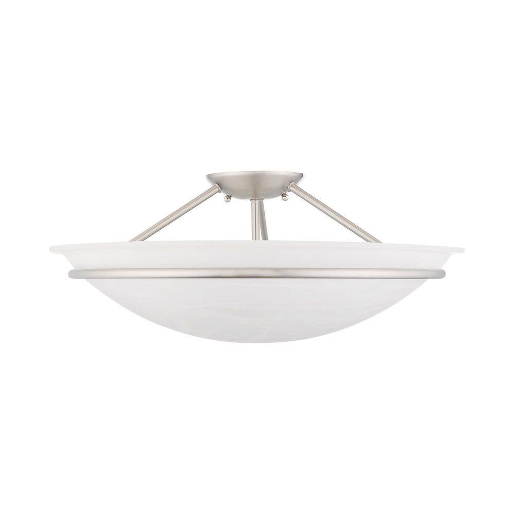 Transitional Brushed Nickel 3-Light Bowl LED Semi-Flush Mount