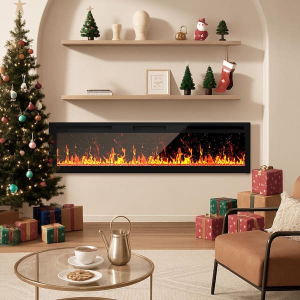 50 in. 750/1500W Wall Mount Electric Fireplace in Black, LED with 12-Colors,Timer, Adiustable Thermostat, Remote Control