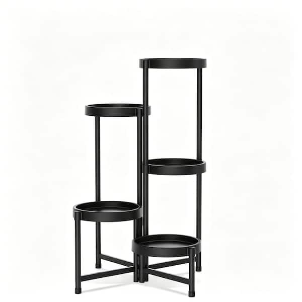 Unbranded 5 Tier Folding Plant Stand Outdoor with Plastic Tray, Tiered  Corner Flower Holder Shelf, Metal Display Rack, Black 0DPF8P2GF
