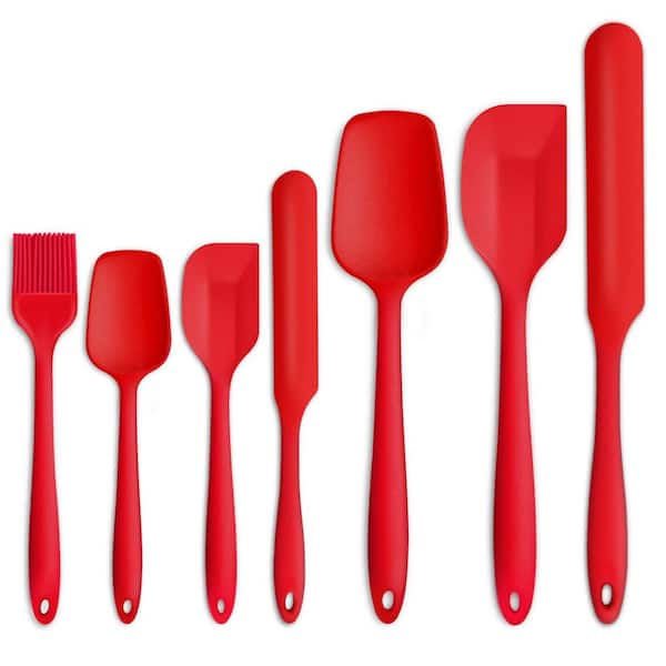 Heat Resistant Silicone Spatula Set 7 Piece Flexible Nonstick Kitchen Utensils Red Seamless Dishwasher Safe