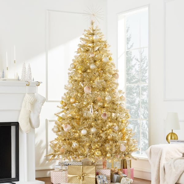 Best Choice Products 7.5 ft. Gold Unlit Tinsel Artificial Christmas Tree