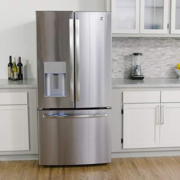 Ge 23 7 Cu Ft French Door Refrigerator In Stainless Steel Energy Star Gfe24jskss The Home Depot