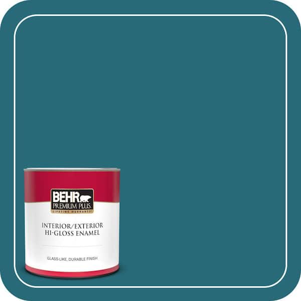 BEHR PREMIUM PLUS 1 qt. #M470-7 Blue Stream Hi-Gloss Enamel Interior/Exterior Paint & Primer