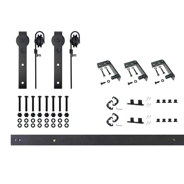 HOMACER 4 ft./48 in. Black Rustic Ceiling Mount Non-Bypass Sliding Barn Door Track and Hardware Kit for Double Doors