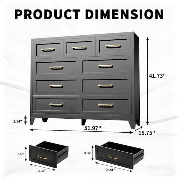 metal cabinet dresser Black 9-Drawer Tall Dresser Metal Storage Cabinet TV Stand Storage  Space-Saving Chest of Drawers for Hallway Entryway XS7506BA-1106