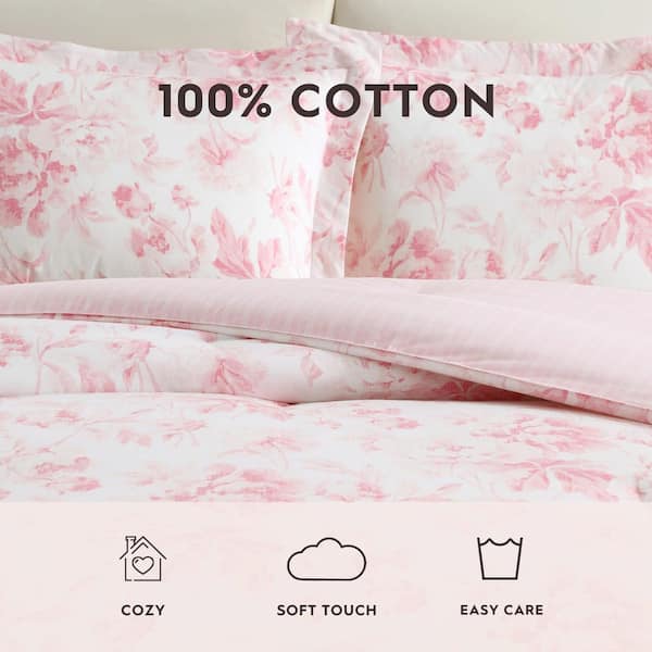 Laura Ashley Anja Textured Toile 3-Piece Pink Cotton Full/Queen