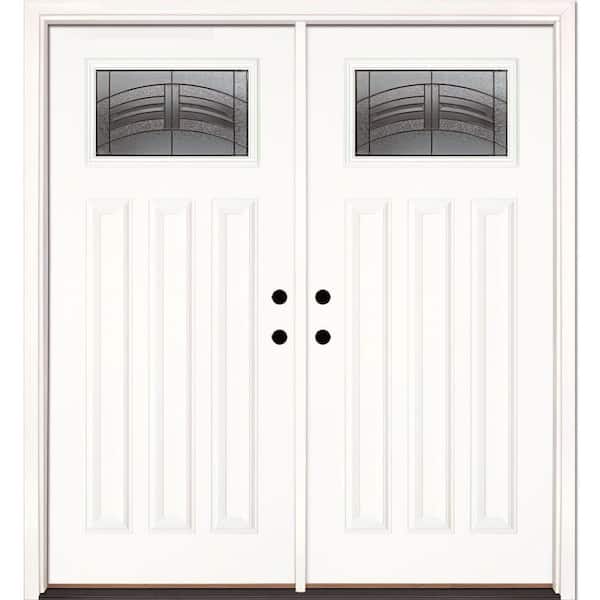 Feather River Doors 66 in. x 81.625 in. Rochester Patina Craftsman Unfinished Smooth Left-Hand Inswing Fiberglass Double Prehung Front Door
