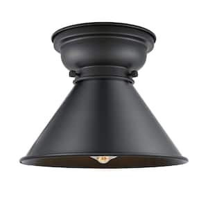 Briarcliff 10 in. 1-Light Matte Black Flush Mount with Matte Black Metal Shade