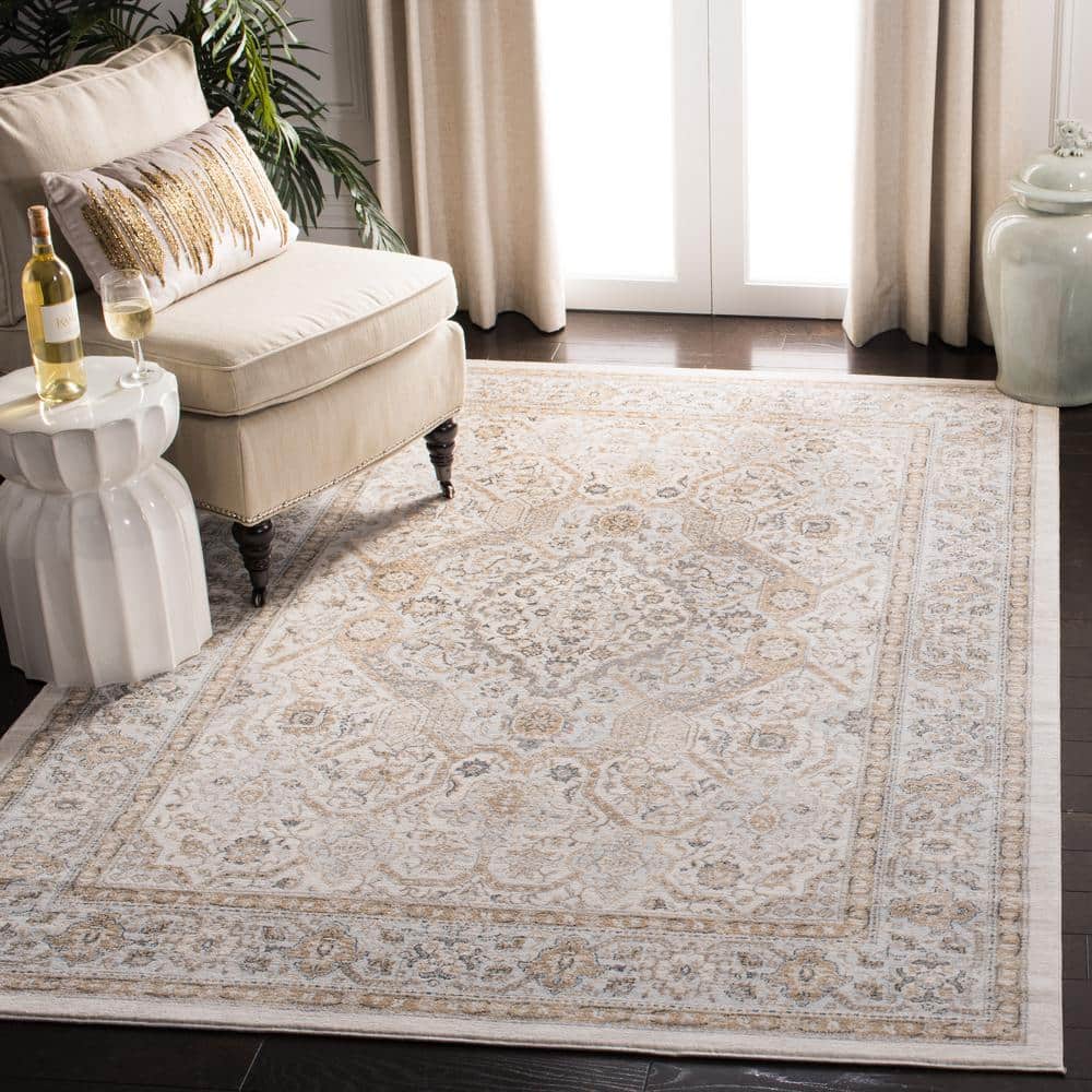 Isabella Cream and Beige Synthetic Stain-Resistant Area Rug