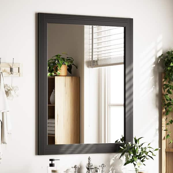 30 in. W x 40 in. H Large Rectangular Wooden Black Framed Wall Vanity Mirror Bathroom Mirror