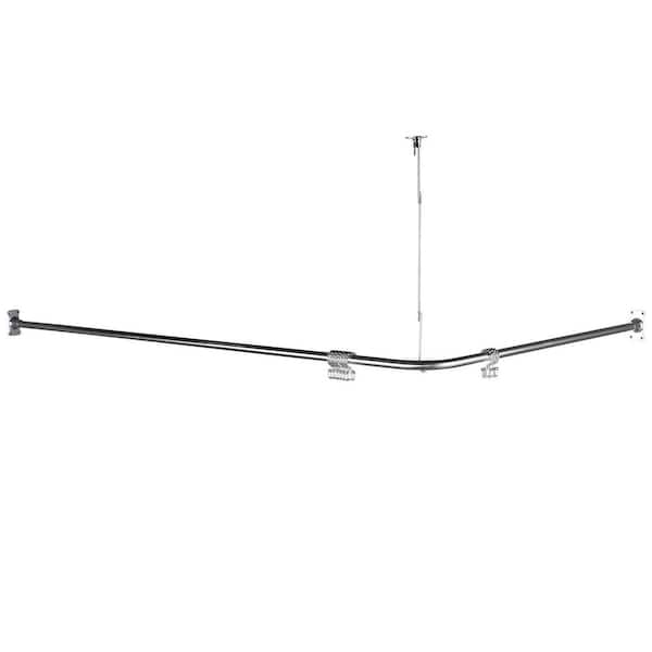 42 in. 48 in. x 72 in. 78 in. Adjustable Stainless Steel L-Shape Shower Curtain Rod 16-Ring Hooks Ceiling Support Chrome