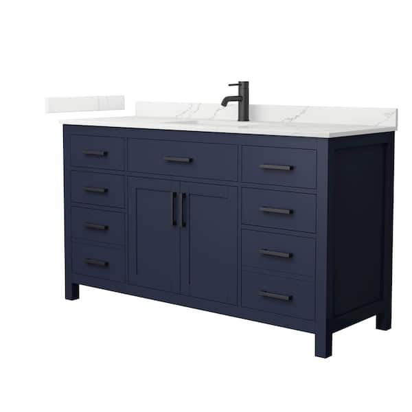 Beckett 60 in. Single Freestanding Dark Blue Bath Vanity with Giotto Quartz Top (Assembled)