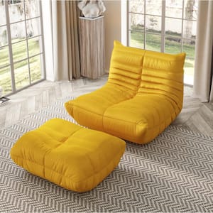 39.76 in. W Armless Soft Teddy Velvet Modular Floor Lazy Reclining Sofa with Ottoman in Yellow