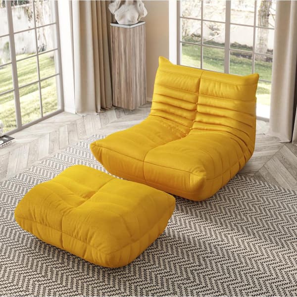 J&E Home 39.76 in. W Armless Soft Teddy Velvet Modular Floor Lazy Reclining Sofa with Ottoman in Yellow