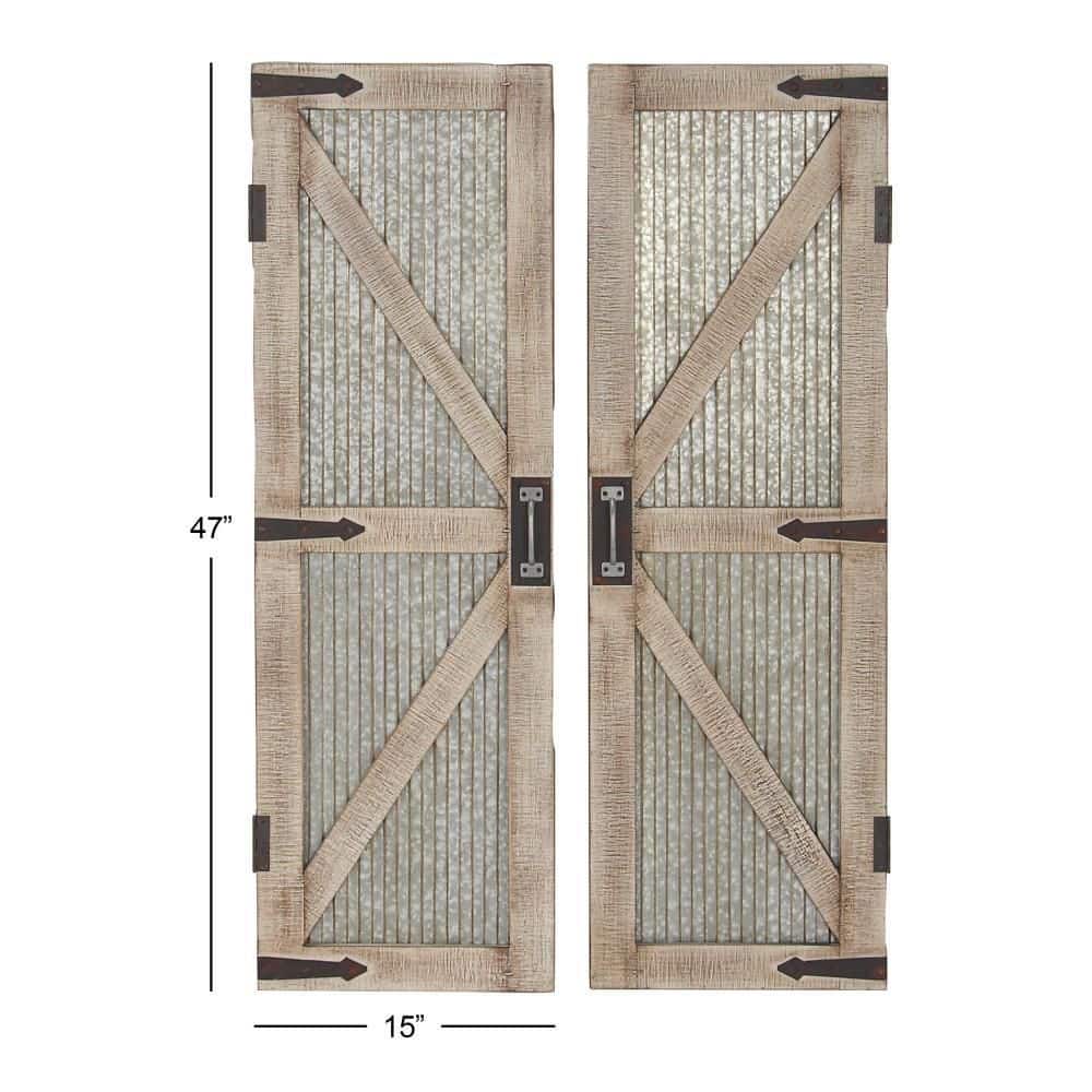 Rustic Silver Metal Barn Door Wall Decor Set - Farmhouse Style