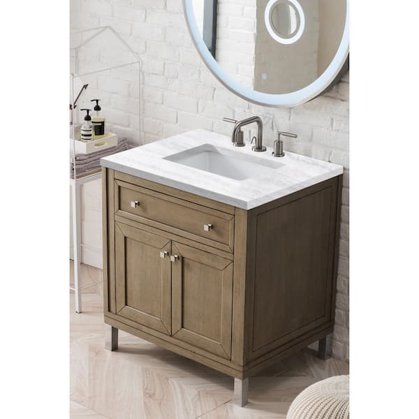 James Martin Vanities Chicago 30 in. W x 23.5 in.D x 34 in. H Single Bath Vanity in Whitewashed Walnut with Solid Surface Top in Arctic Fall