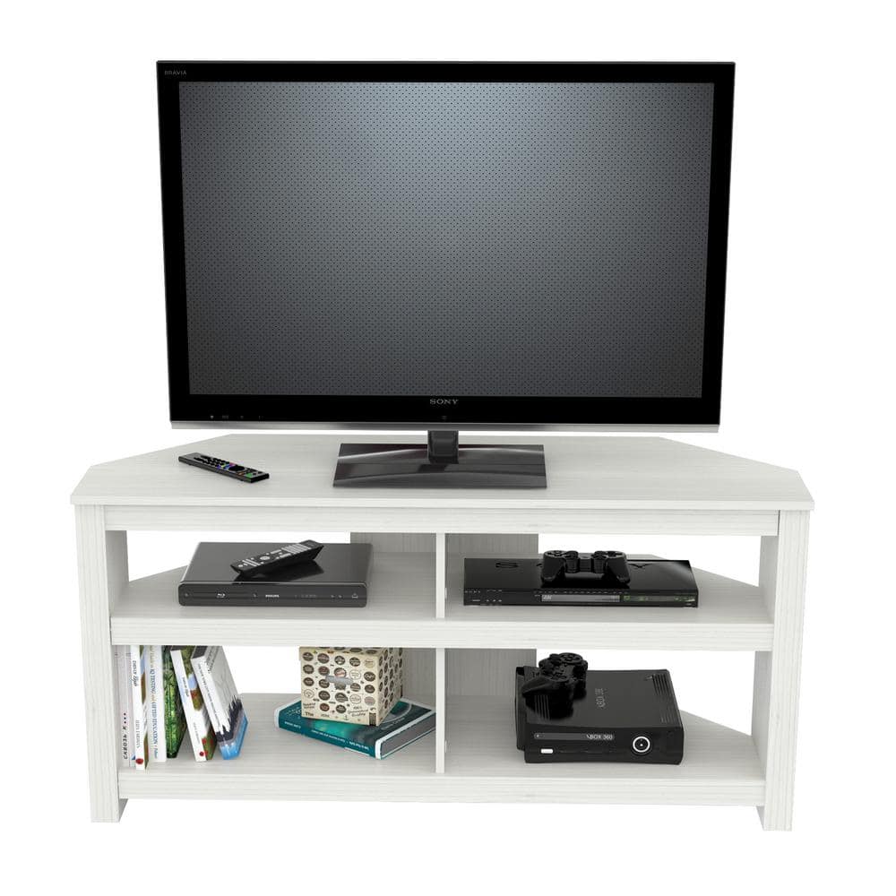 Modern Washed Oak Corner TV Stand with Open Shelves