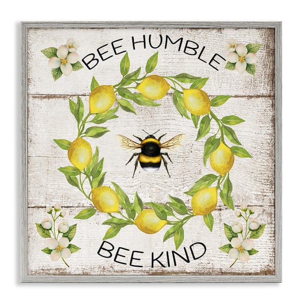 Stupell Industries Bee Humble and Kind Rustic by Creatif Belle Gray Framed Animal Giclee Art Print 12 in. x 12 in.