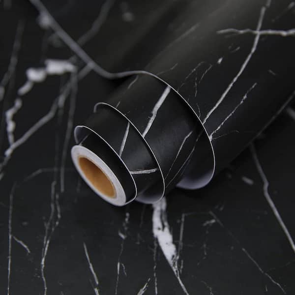17.71 in. x 78.7 in. Marble Contact Paper Black/White Peel and Stick Wallpaper Thicken Self Adhesive Black Wallpaper