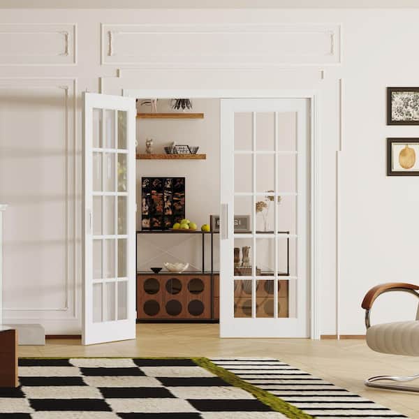 72in. x 80in. Solid Wood & MDF, 15 Lite, Clear Glass, White, Pantry Door, Interior Door Slab With Ball Catch & Top Latch