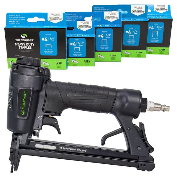 Pneumatic-7 Piece-Heavy Duty Standard Staple Gun/Staple Kit-1/4 in.,5/16 in.,3/8 in.,1/2 in. and 9/16 in. Staples Incl.