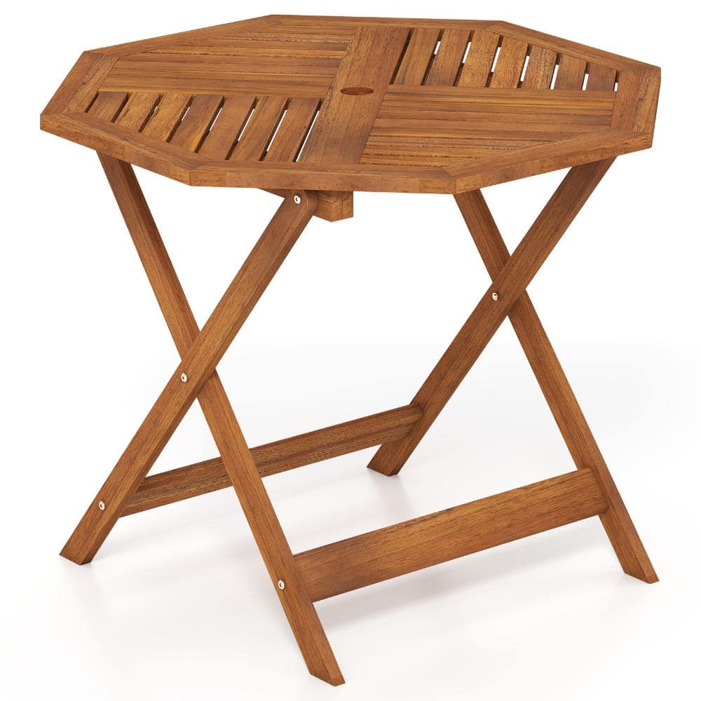 35.5 in. Solid Wood Octagon Patio Dining Table with 1.97 in. Umbrella Hole, Natural price history on PriceWatchPro