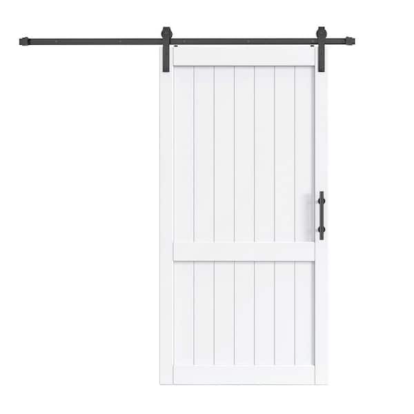 easelife 42 in. x 84 in. White DH Shape MDF Sliding Barn Door with Hardware Kit