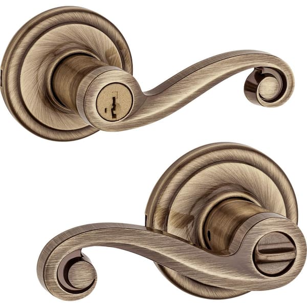 Lido Antique Brass Keyed Entry Door Handle Featuring SmartKey