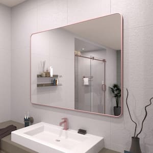 48 in. W x 36 in. H Rectangular Framed Wall Bathroom Vanity Mirror in Rose Gold