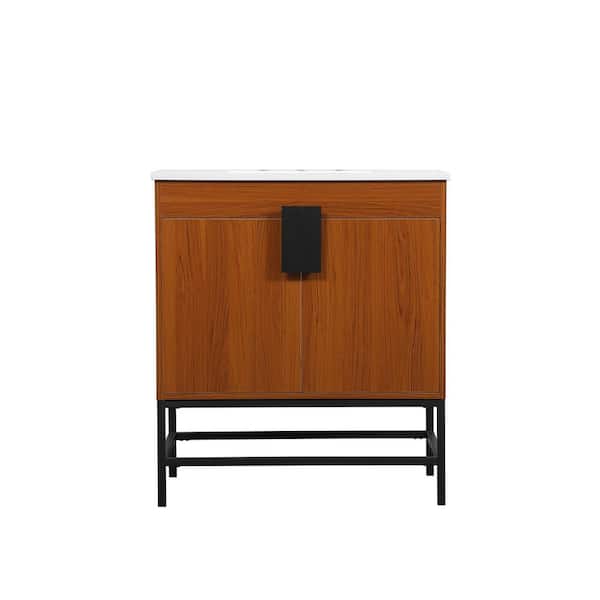 Unbranded Timeless Home 30 in. W x 19 in. D x 33.5 in. H Bath Vanity in Teak with Ivory White Engineered Stone Top