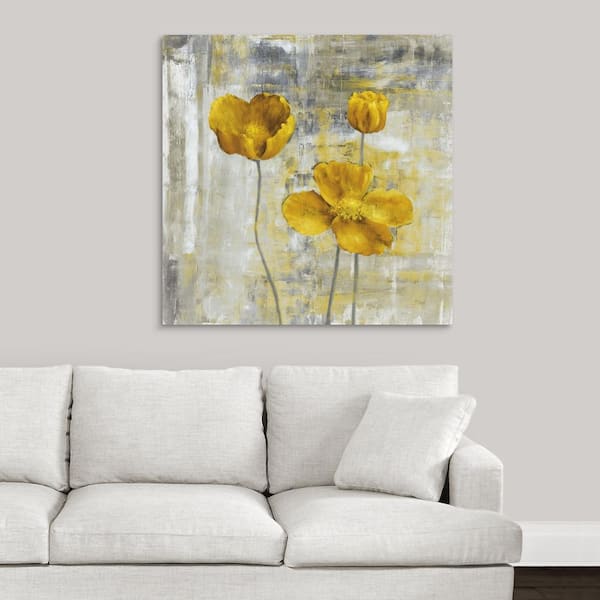 FLORAL PAINTING BOX CANVAS FLOWERS YELLOW framed 24x20" 