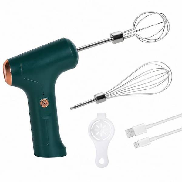 White Handheld Electric Whisk with 3 Speed Modes, Hand Held Egg Beater with 2 Detachable Stir Whisks, Cordless