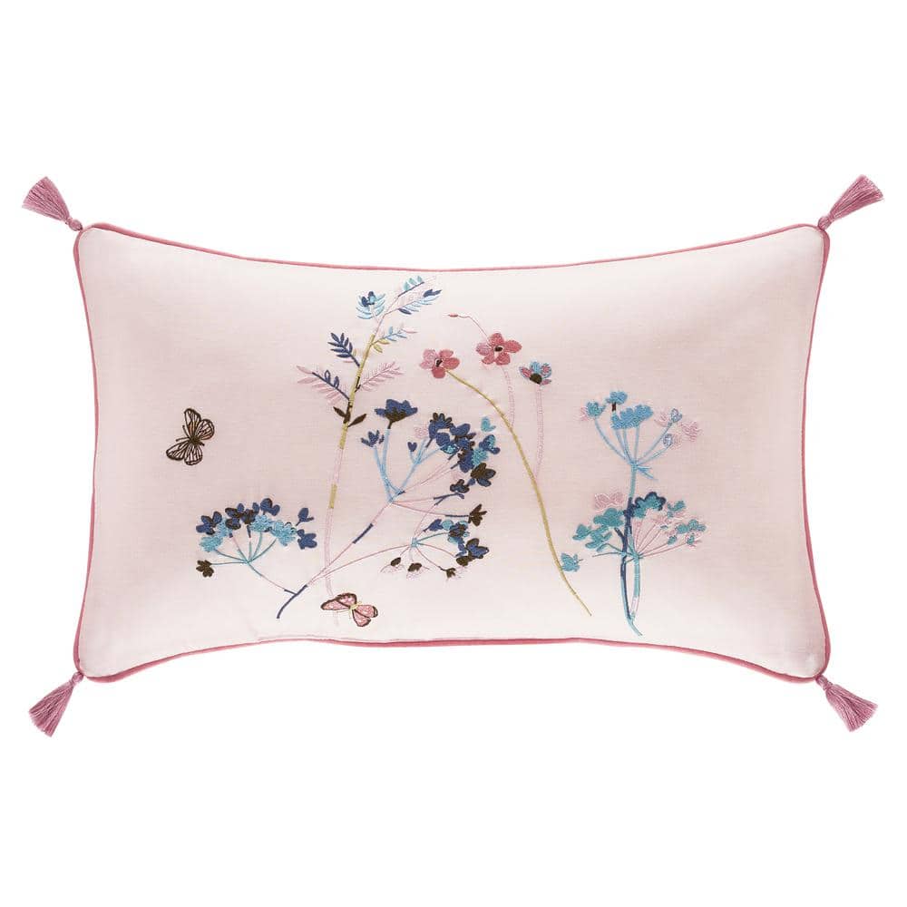 Sky Gardenia Oblong 12 x 20 Embroidery Flowers Decorative Pillow $100 