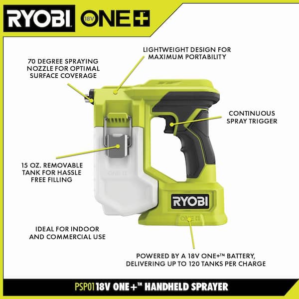 RYOBI ONE+ 18V Cordless Handheld Sprayer (Tool Only) PSP01B The Home Depot