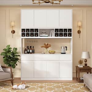 4-in-1 White Wood Storage Cabinet with Buffet and Hutch Wine Rack with Doors, Drawers, Adjustable Shelves
