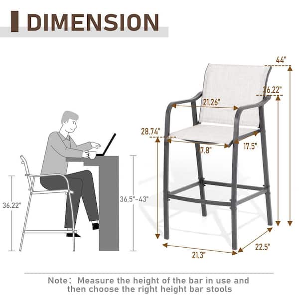 Set of 4 Metal Outdoor Bar Stools Counter Height Patio Bar Chairs in Gray and Brown
